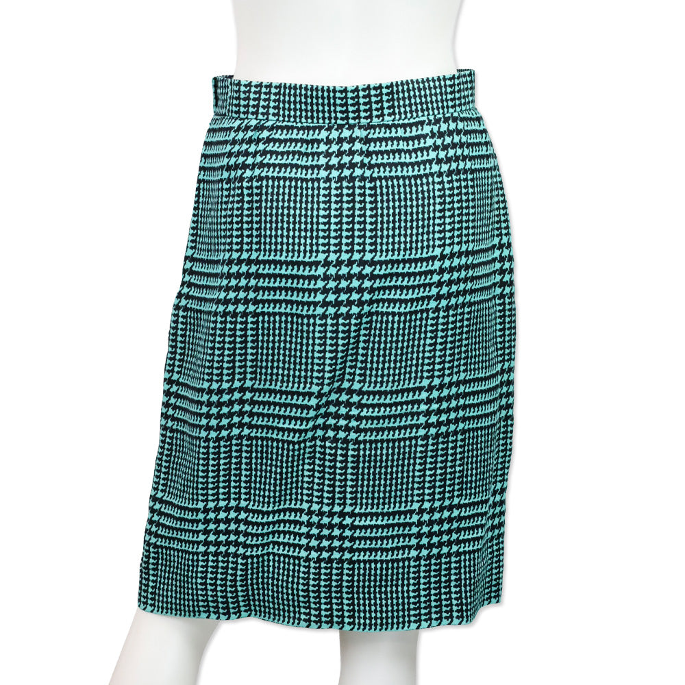 Givenchy Nouvelle Boutique Teal & Black Houndstooth Linen Midi Skirt
