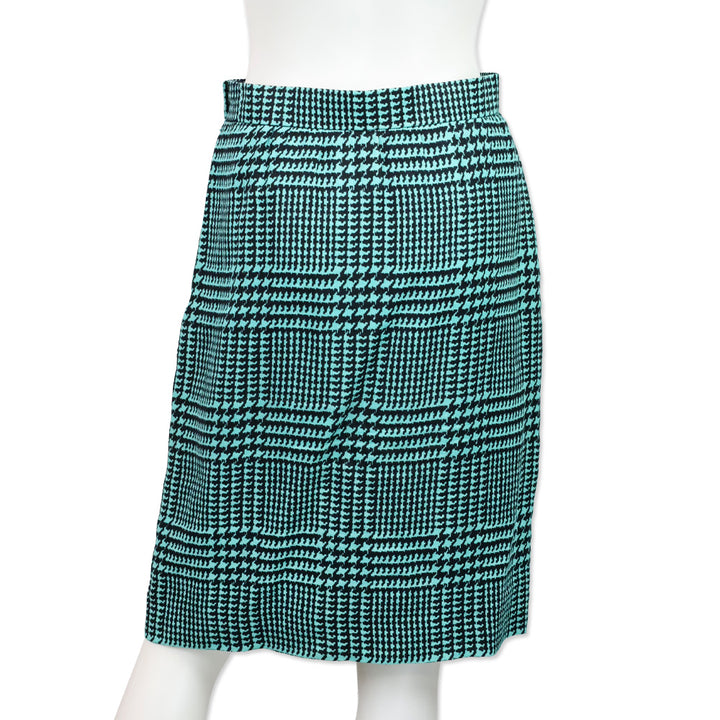Givenchy Nouvelle Boutique Teal & Black Houndstooth Linen Midi Skirt
