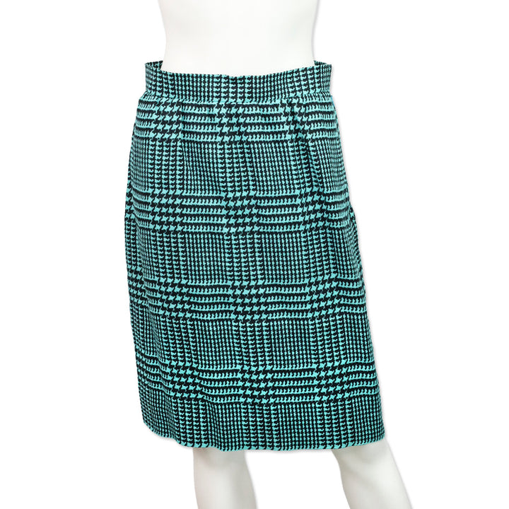 Givenchy Nouvelle Boutique Teal & Black Houndstooth Linen Midi Skirt