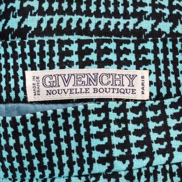 Givenchy Nouvelle Boutique Teal & Black Houndstooth Linen Midi Skirt