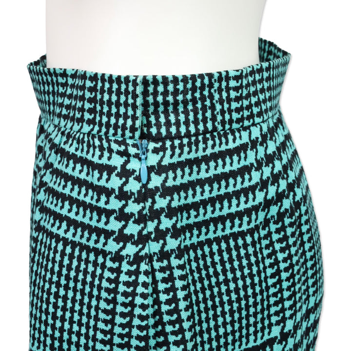 Givenchy Nouvelle Boutique Teal & Black Houndstooth Linen Midi Skirt