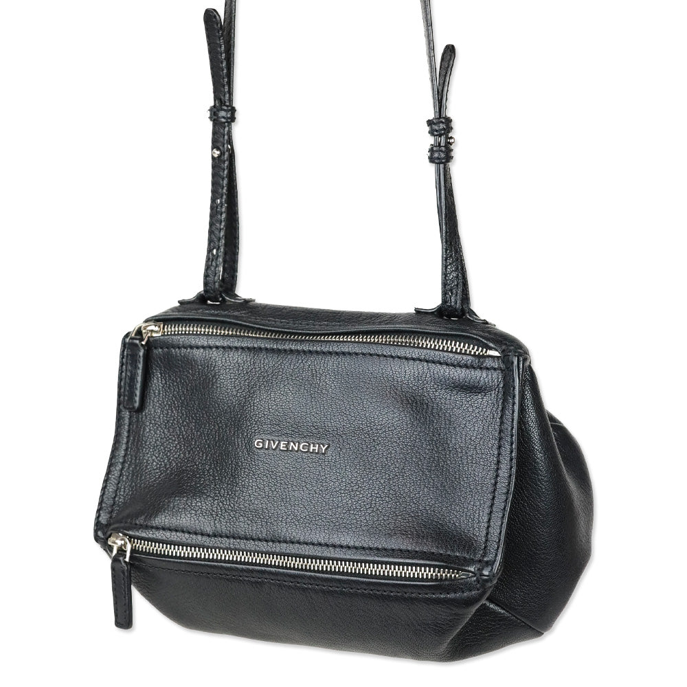 Givenchy Small Black Grained Leather Double Zipper Pandora Crossbody Bag