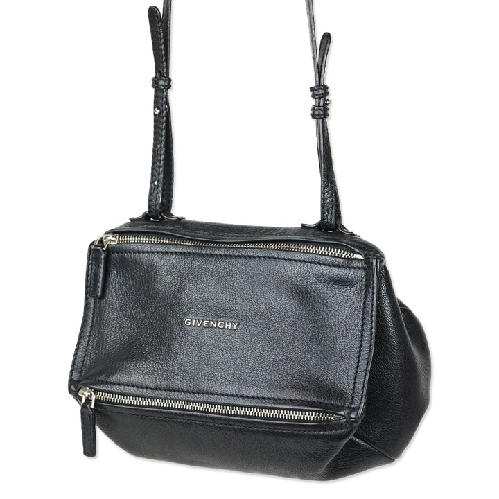 Givenchy Small Black Grained Leather Double Zipper Pandora Crossbody Bag