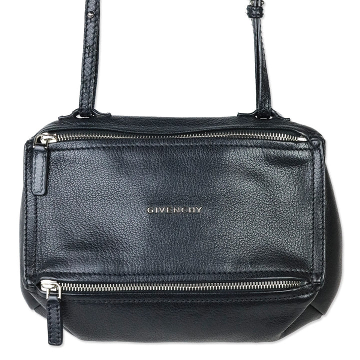 Givenchy Small Black Grained Leather Double Zipper Pandora Crossbody Bag