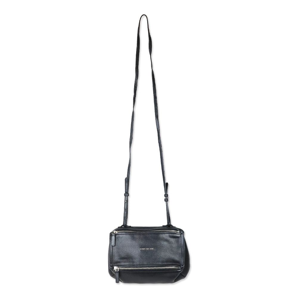Givenchy Small Black Grained Leather Double Zipper Pandora Crossbody Bag