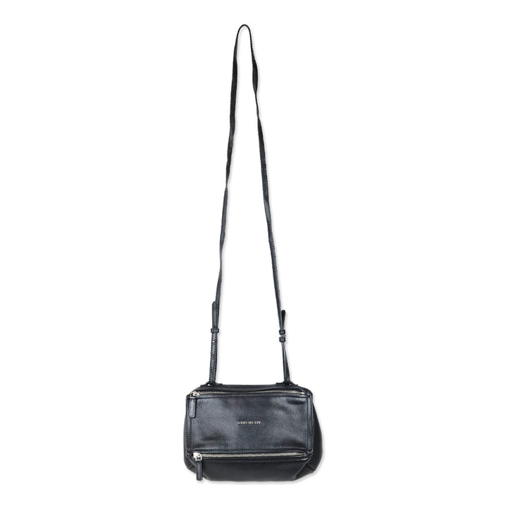 Givenchy Small Black Grained Leather Double Zipper Pandora Crossbody Bag