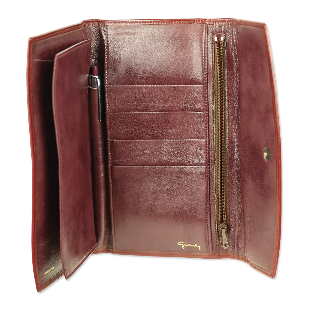 Givenchy Vintage Wine Leather Tri-Fold Checkbook Long Wallet