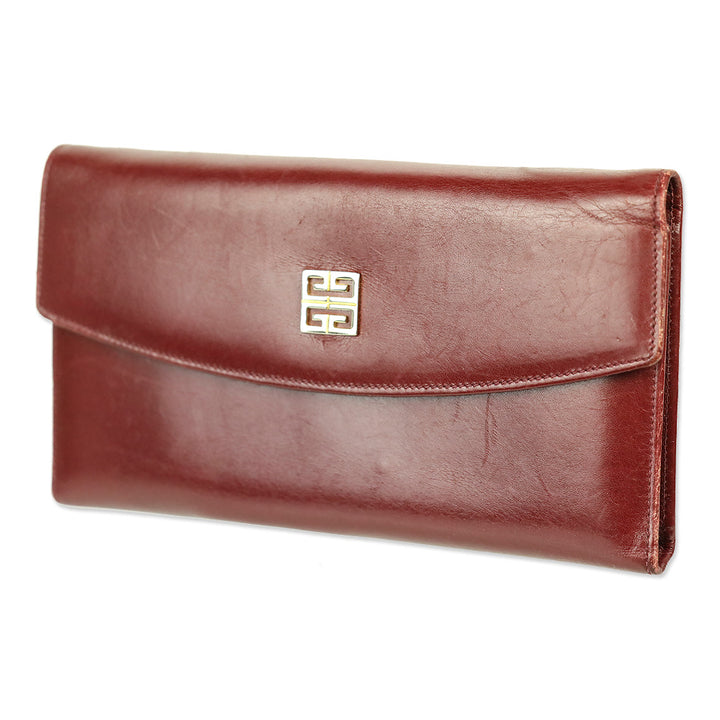 Givenchy Vintage Wine Leather Tri-Fold Checkbook Long Wallet