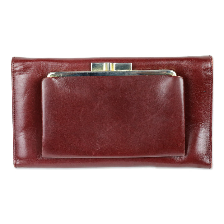 Givenchy Vintage Wine Leather Tri-Fold Checkbook Long Wallet