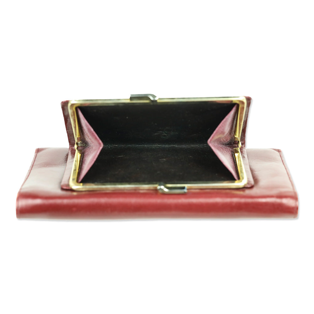 Givenchy Vintage Wine Leather Tri-Fold Checkbook Long Wallet
