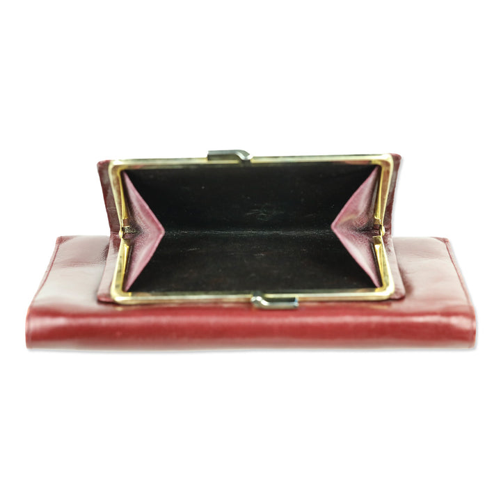Givenchy Vintage Wine Leather Tri-Fold Checkbook Long Wallet