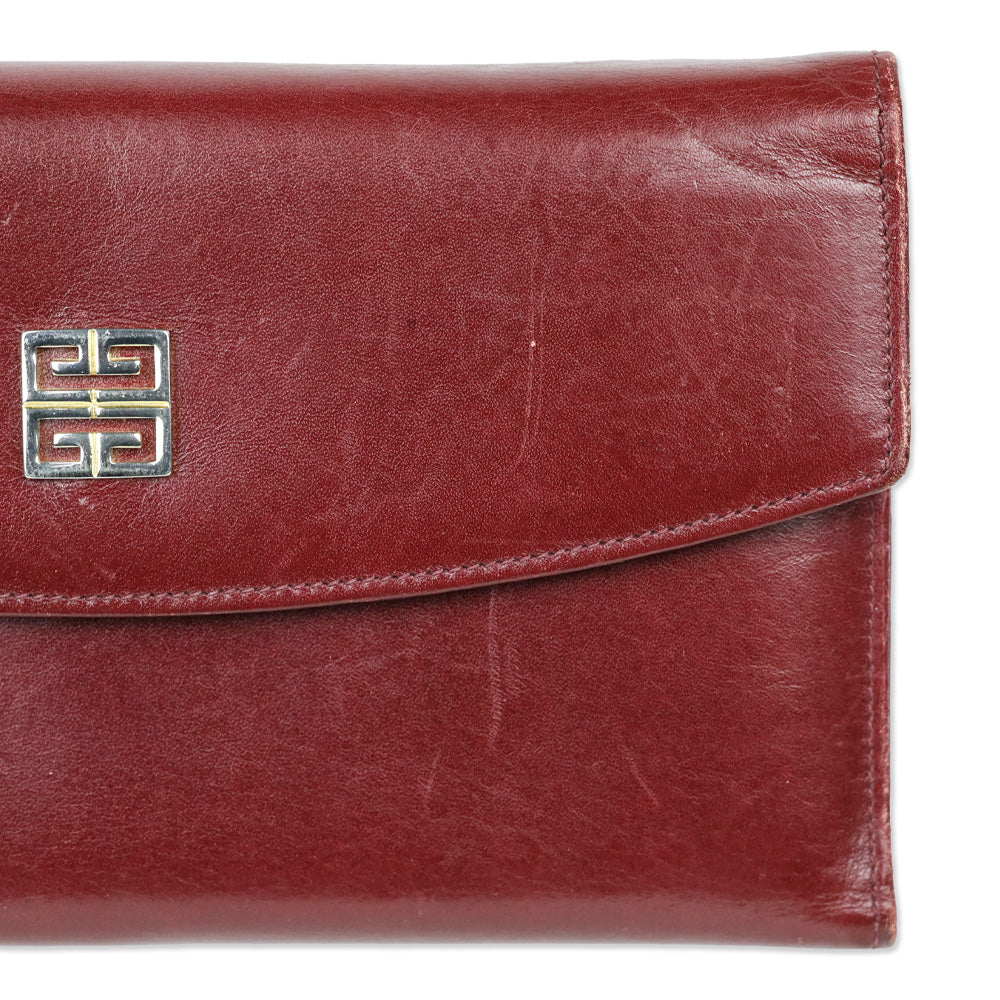 Givenchy Vintage Wine Leather Tri-Fold Checkbook Long Wallet