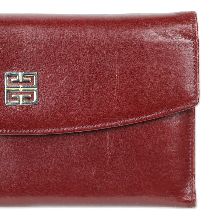 Givenchy Vintage Wine Leather Tri-Fold Checkbook Long Wallet