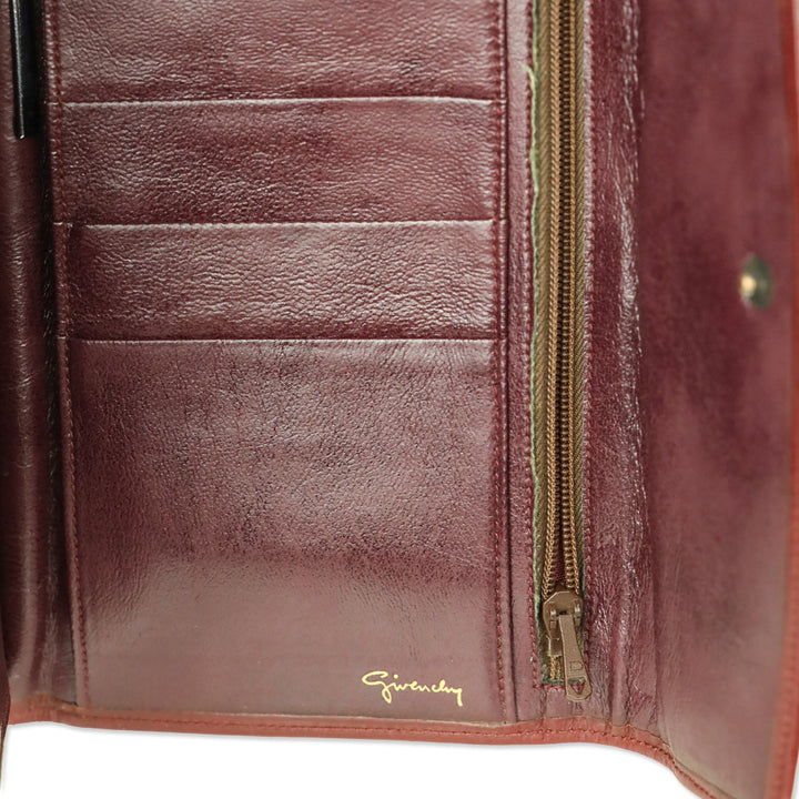 Givenchy Vintage Wine Leather Tri-Fold Checkbook Long Wallet