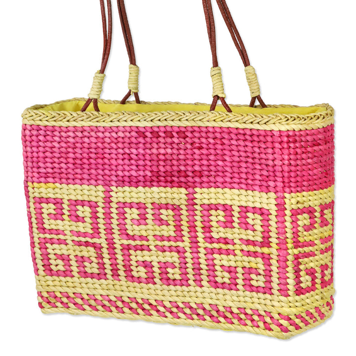 Givenchy Yellow/Pink Logo Woven Wicker 4G Tote Bag