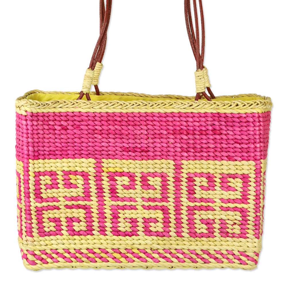 Givenchy Yellow/Pink Logo Woven Wicker 4G Tote Bag