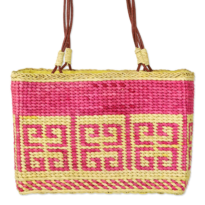 Givenchy Yellow/Pink Logo Woven Wicker 4G Tote Bag