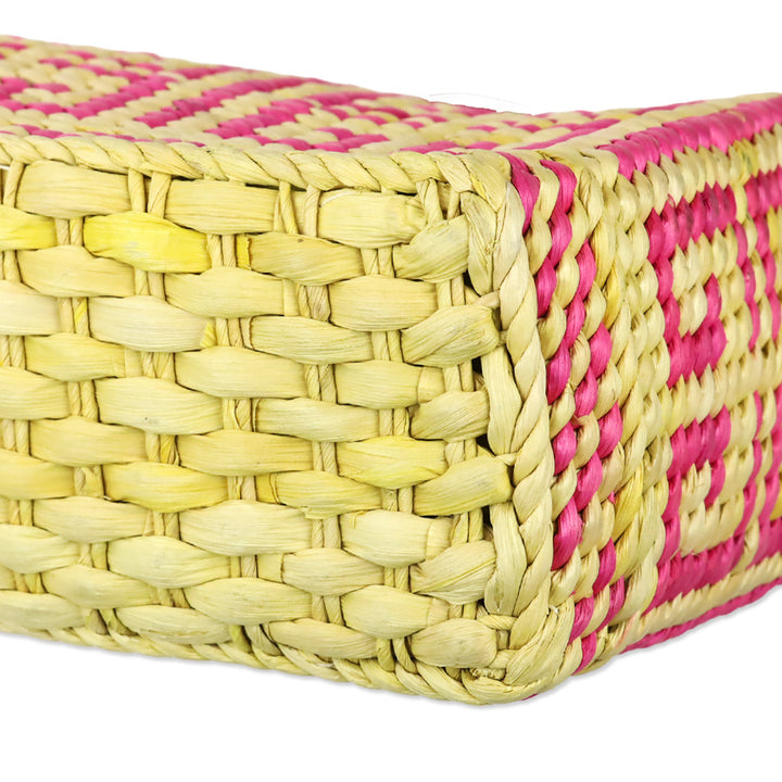 Givenchy Yellow/Pink Logo Woven Wicker 4G Tote Bag