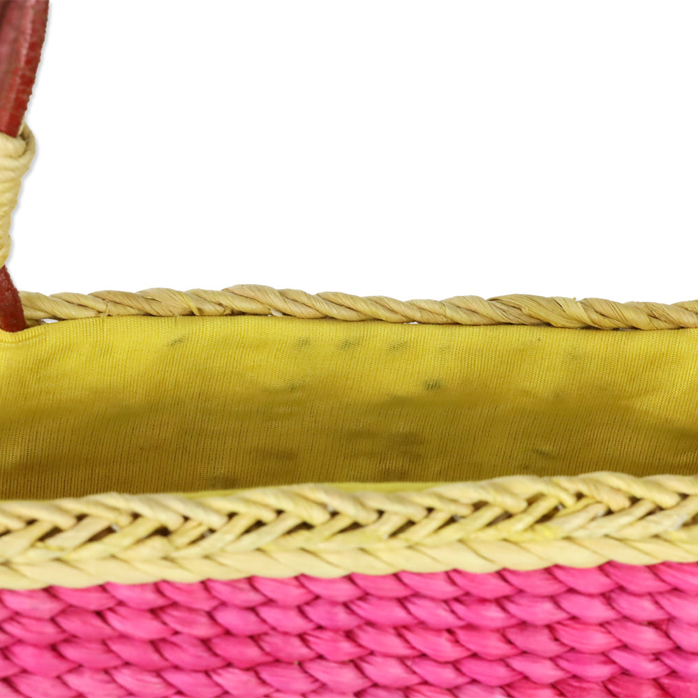 Givenchy Yellow/Pink Logo Woven Wicker 4G Tote Bag