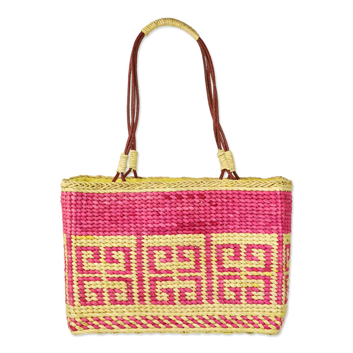 Givenchy Yellow/Pink Logo Woven Wicker 4G Tote Bag