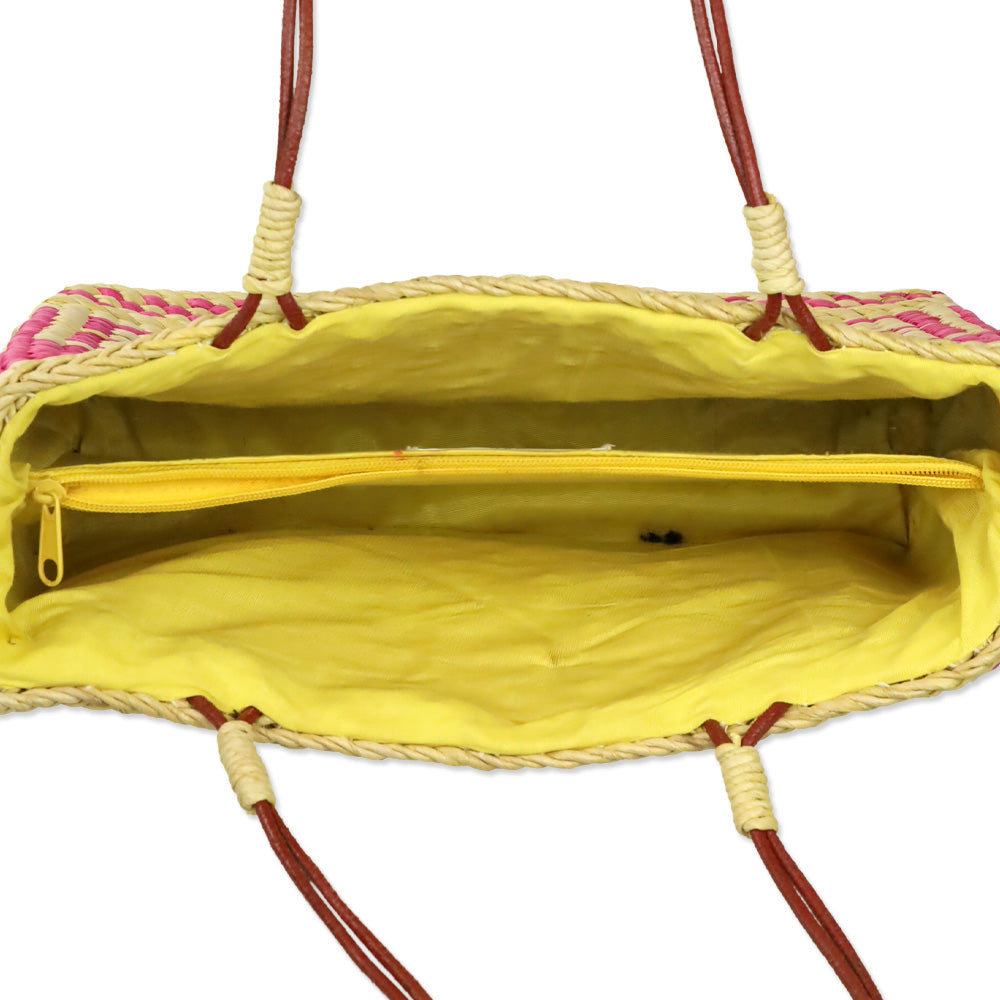 Givenchy Yellow/Pink Logo Woven Wicker 4G Tote Bag