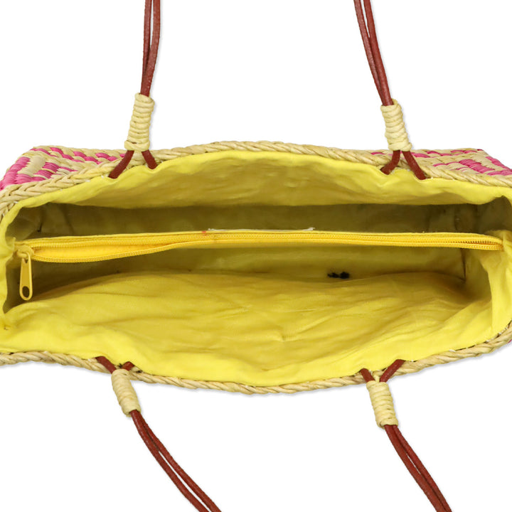 Givenchy Yellow/Pink Logo Woven Wicker 4G Tote Bag