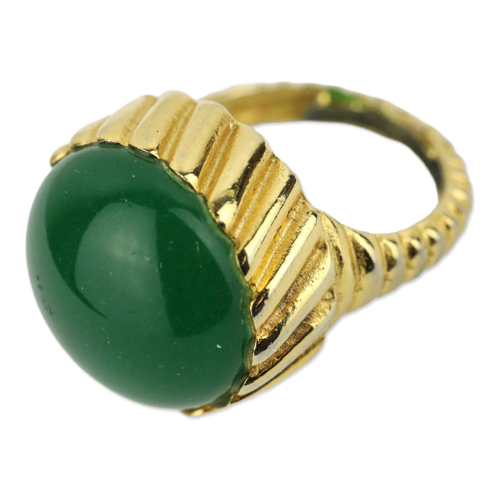 Gold-Tone Large Green Dome Stone Ring