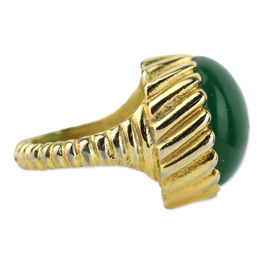 Gold-Tone Large Green Dome Stone Ring