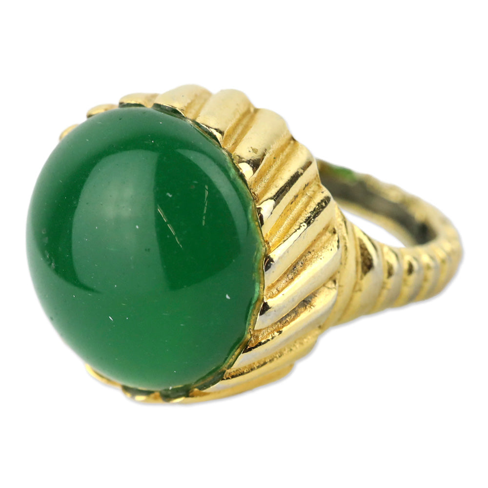 Gold-Tone Large Green Dome Stone Ring
