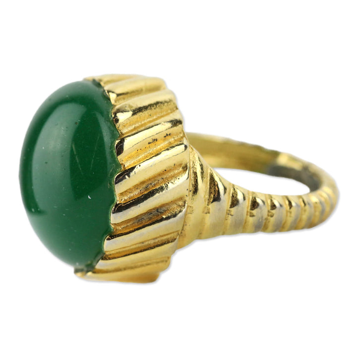Gold-Tone Large Green Dome Stone Ring
