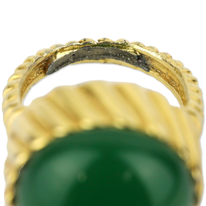 Gold-Tone Large Green Dome Stone Ring