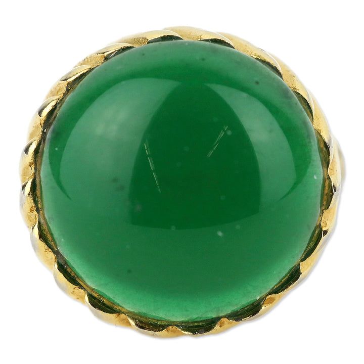 Gold-Tone Large Green Dome Stone Ring