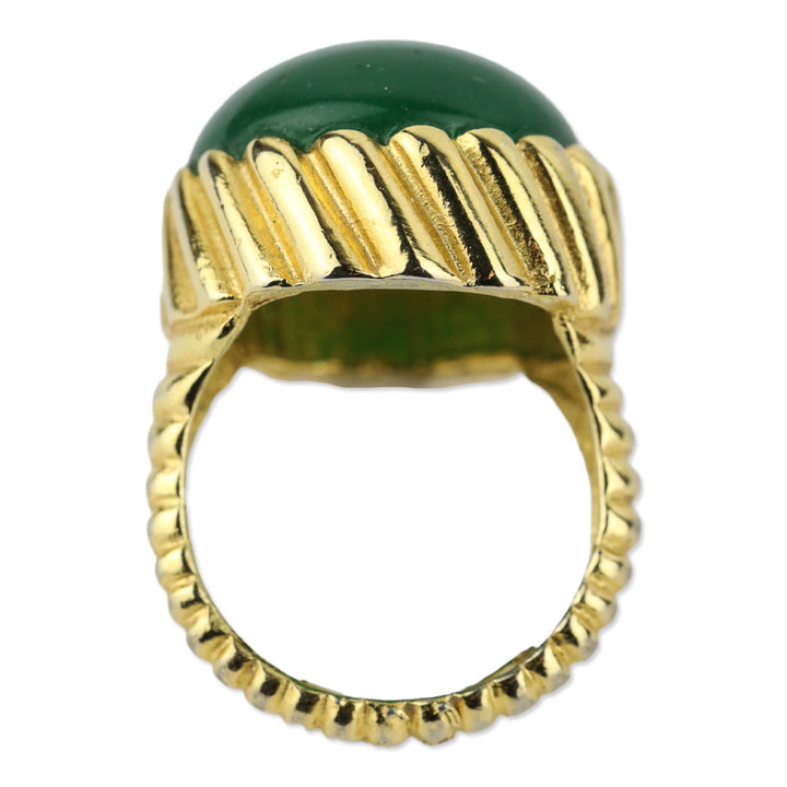 Gold-Tone Large Green Dome Stone Ring