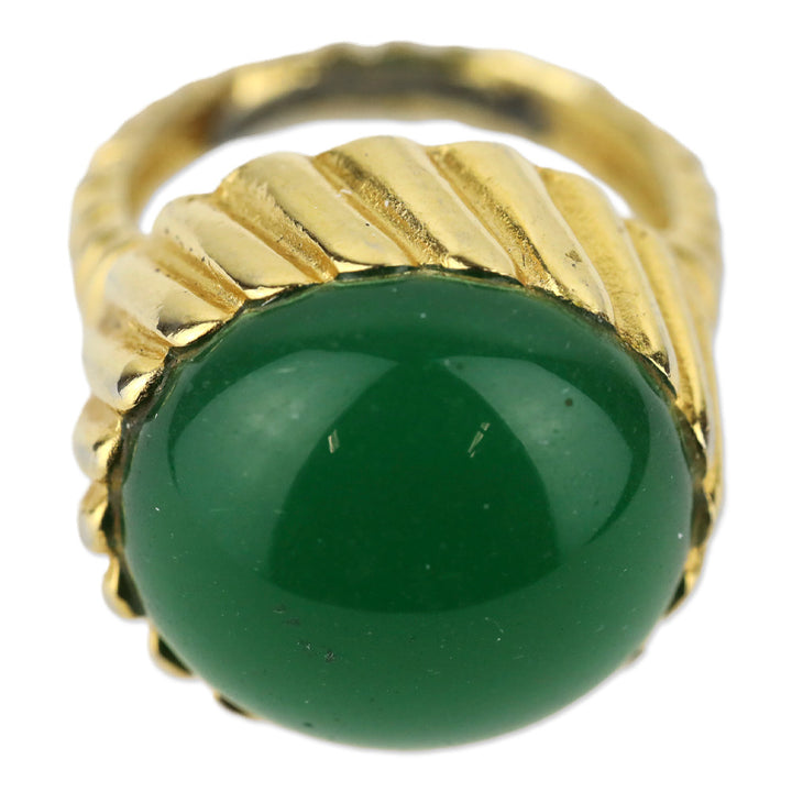 Gold-Tone Large Green Dome Stone Ring
