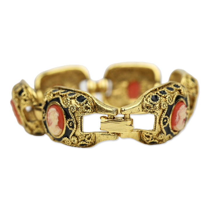 Gold-tone Black Enamel Cameo Link Bracelet