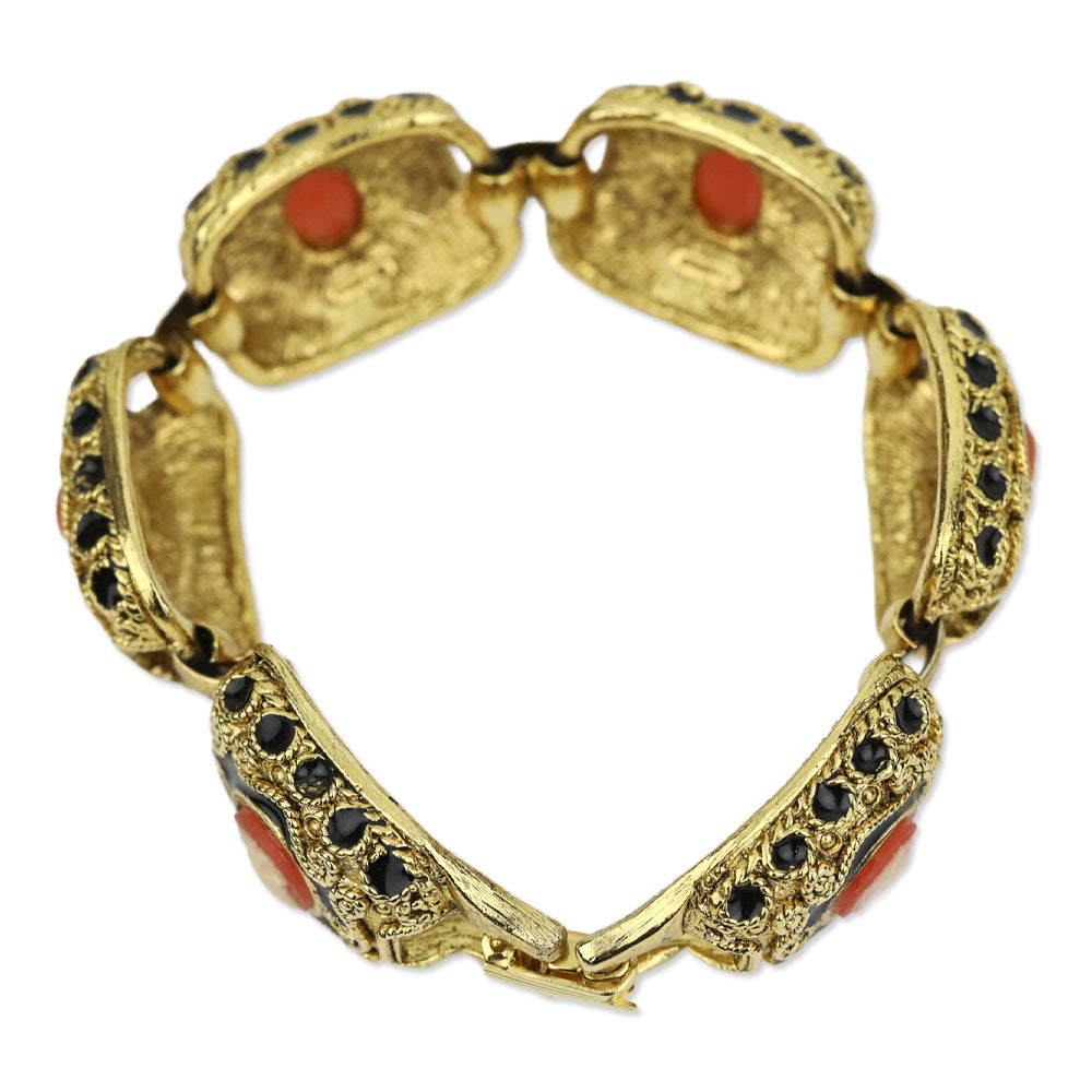 Gold-tone Black Enamel Cameo Link Bracelet