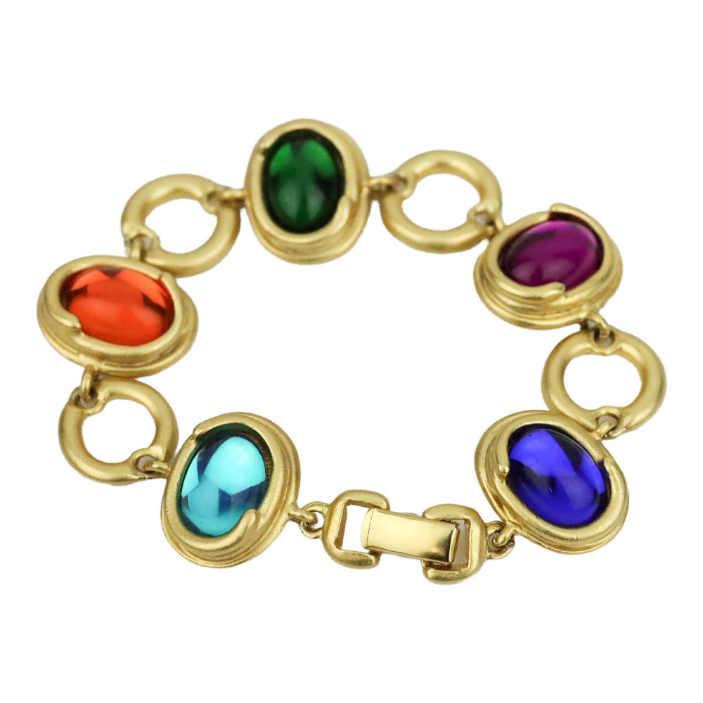 Gold-tone Chain Bracelet with Multicolor Oval Stones