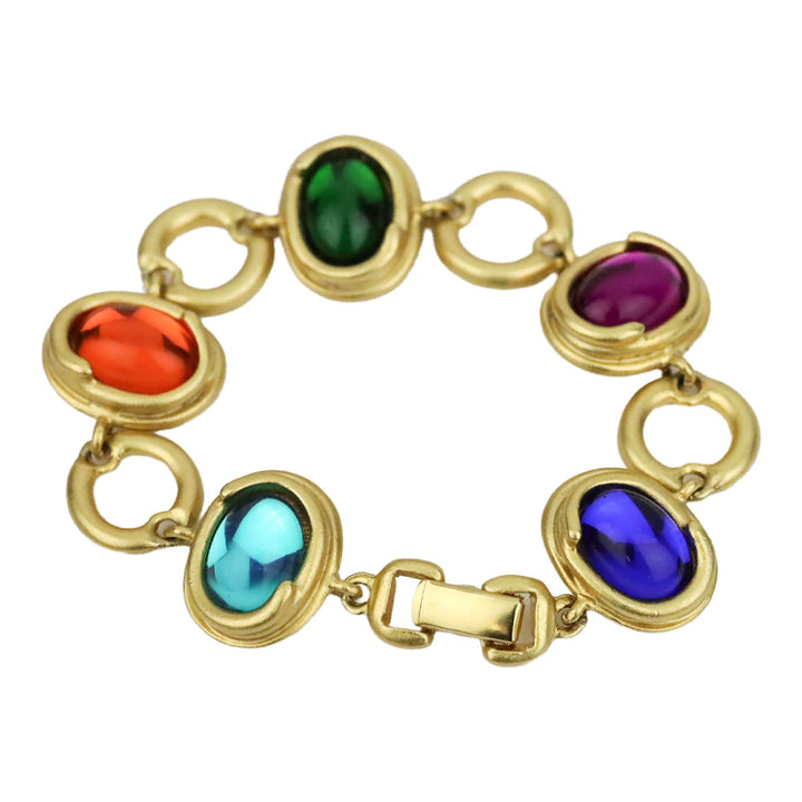 Gold-tone Chain Bracelet with Multicolor Oval Stones