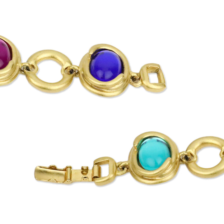 Gold-tone Chain Bracelet with Multicolor Oval Stones