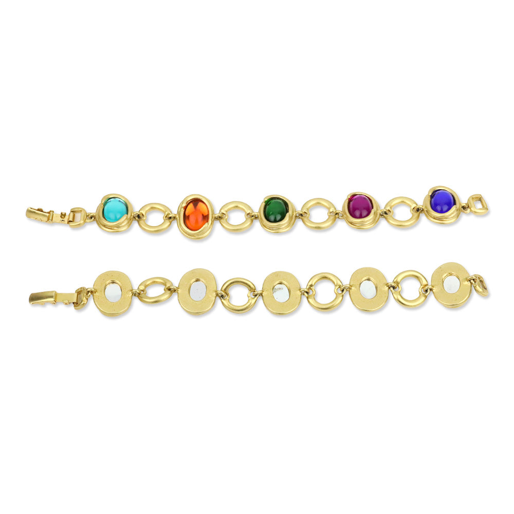 Gold-tone Chain Bracelet with Multicolor Oval Stones