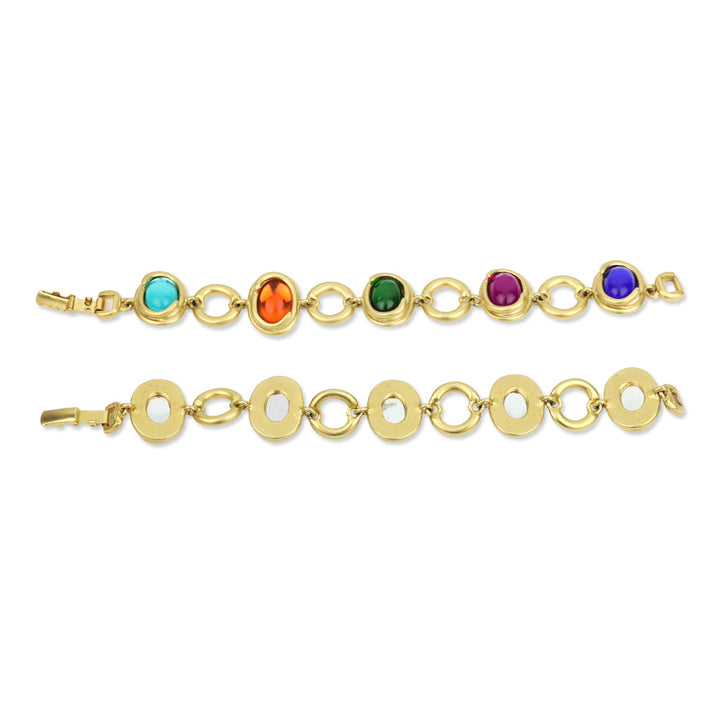 Gold-tone Chain Bracelet with Multicolor Oval Stones