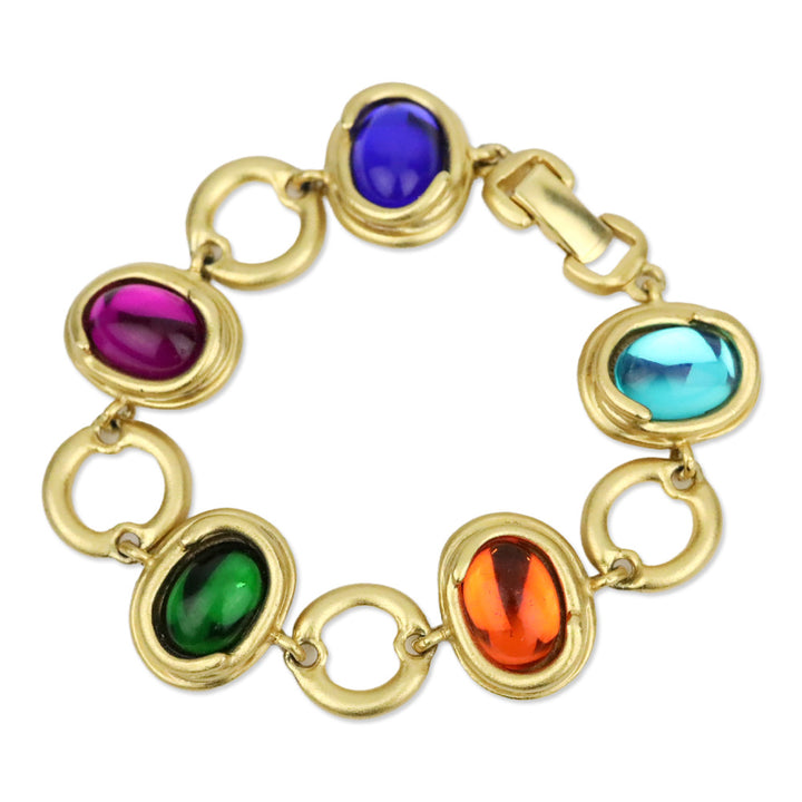 Gold-tone Chain Bracelet with Multicolor Oval Stones