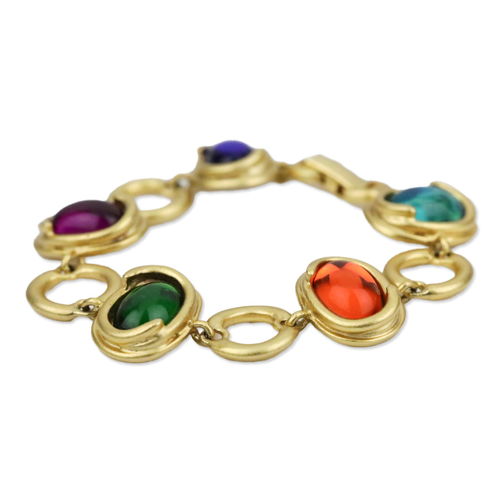 Gold-tone Chain Bracelet with Multicolor Oval Stones