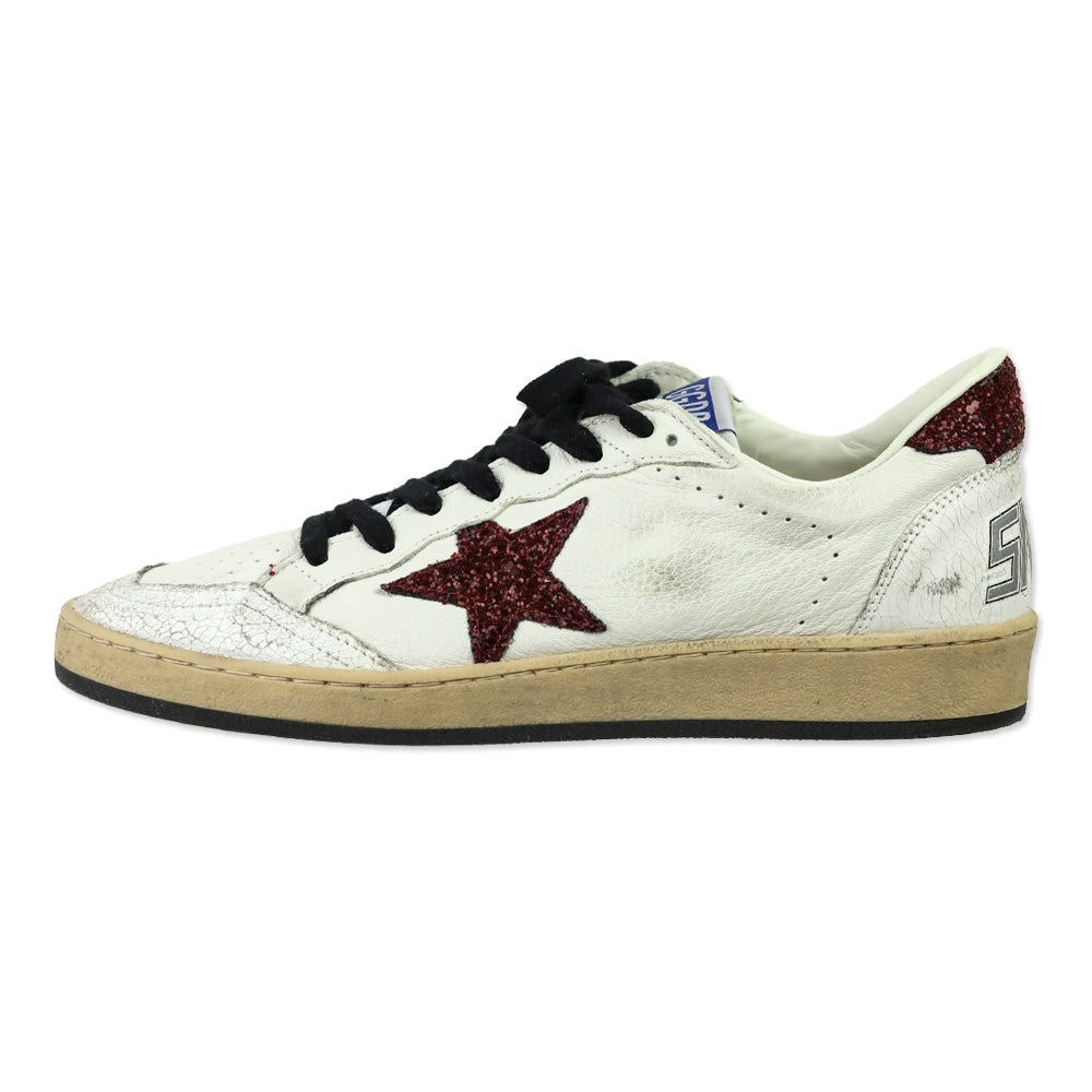 Golden Goose Ball Star White Leather & Bordeaux Glitter Sneaker