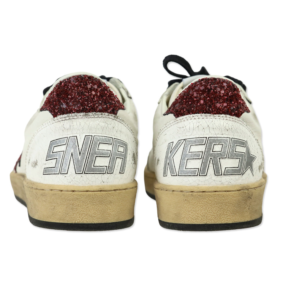 Golden Goose Ball Star White Leather & Bordeaux Glitter Sneaker