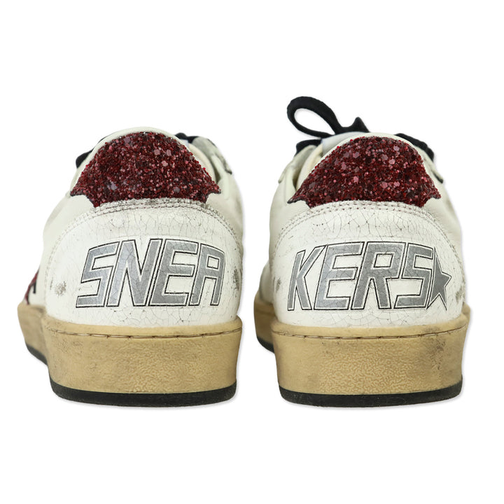 Golden Goose Ball Star White Leather & Bordeaux Glitter Sneaker