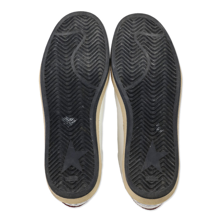 Golden Goose Ball Star White Leather & Bordeaux Glitter Sneaker