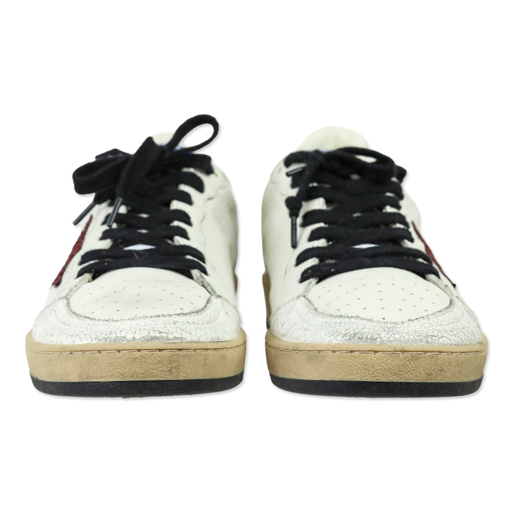 Golden Goose Ball Star White Leather & Bordeaux Glitter Sneaker