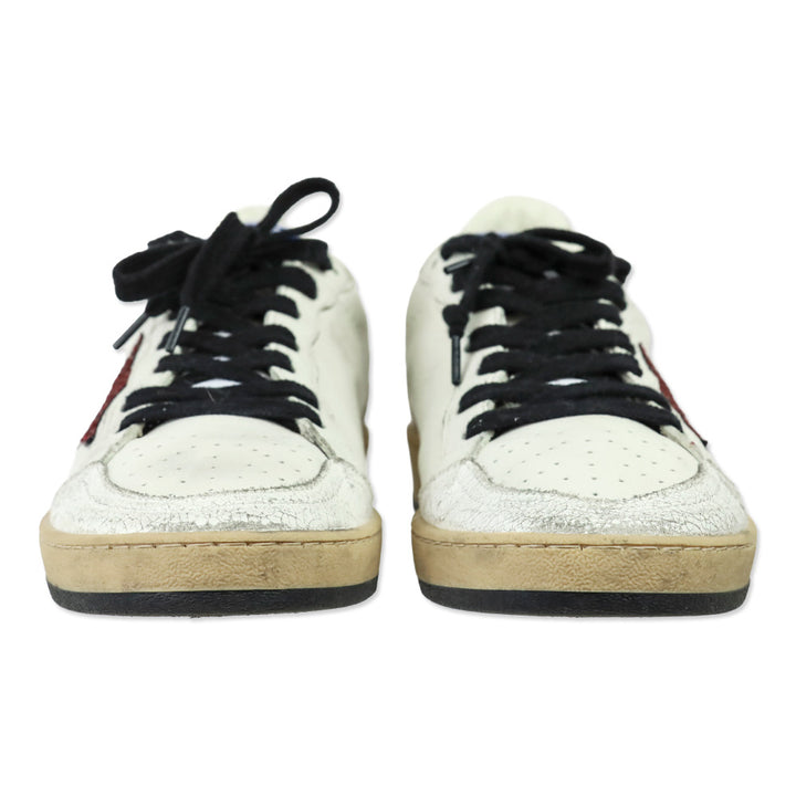 Golden Goose Ball Star White Leather & Bordeaux Glitter Sneaker