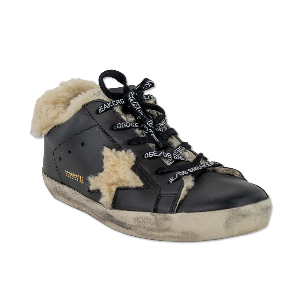 Golden Goose Black Leather Shearling Lined Superstar Sneakers